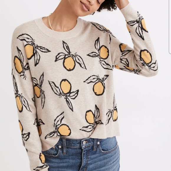 Madewell Sweaters - Madewell Lemon Pattern Sweater - Cream and Yellow